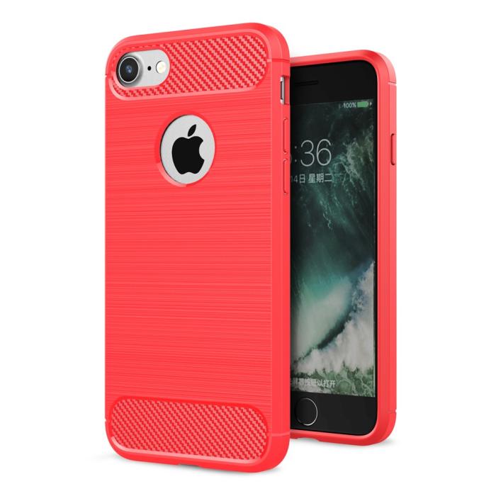 UTGATT4 - Carbon Fiber Brushed Mobilskal iPhone 7/8/SE 2020 - Röd