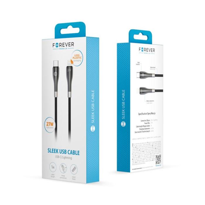 Forever - Forever USB-C till Lightning kabel 27W 1m Sleek - Svart