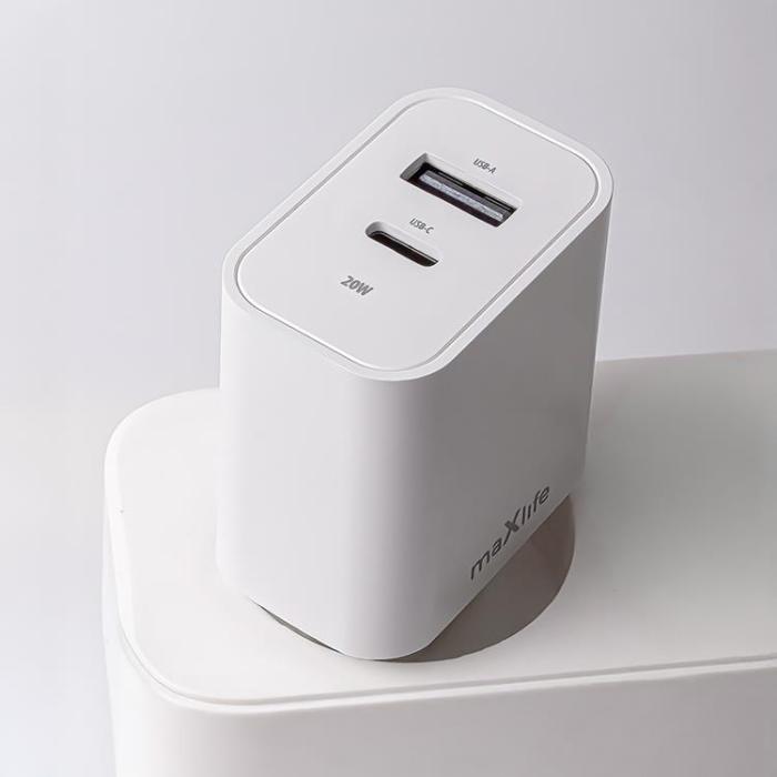 Maxlife - Maxlife Väggladdare USB/USB-C 20W med USB-C/USB-C Kabel QC PD