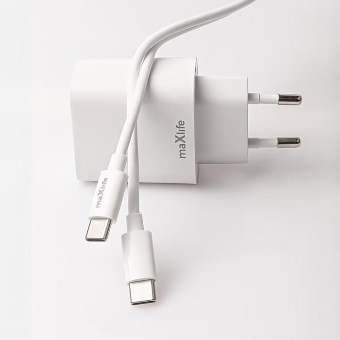 Maxlife - Maxlife Väggladdare USB/USB-C 20W med USB-C/USB-C Kabel QC PD
