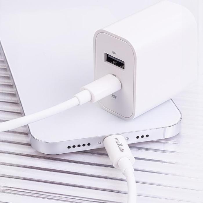 Maxlife - Maxlife Väggladdare USB/USB-C 20W med USB-C/USB-C Kabel QC PD