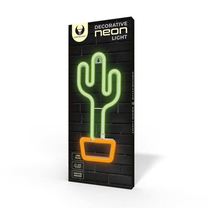 Forever Light - Forever Light LED Neon CACTUS Bat FLNE02 + USB - Orange/Grön