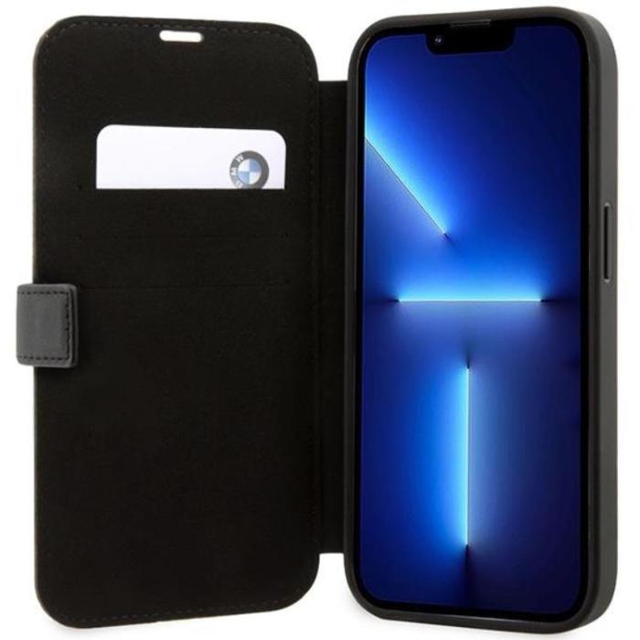 BMW - BMW iPhone 14 Pro Max Plånboksfodral Läder Stramp Lines - Blå