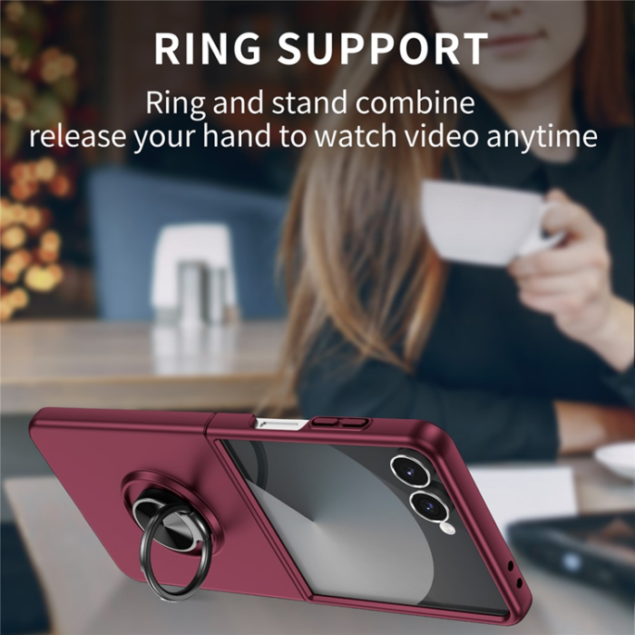 A-One Brand - Galaxy Z Flip 7 5G Mobilskal Rotatable Ring Kickstand - Vinröd