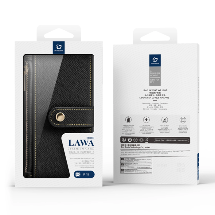 Dux Ducis - Dux Ducis iPhone 15 Plånboksfodral Lawa Läder - Svart