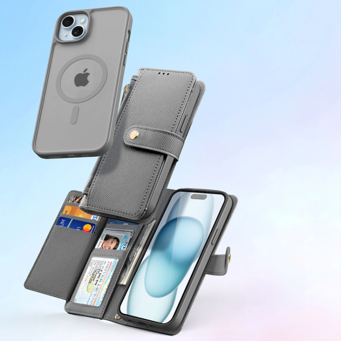 Dux Ducis - Dux Ducis iPhone 15 Plånboksfodral Lawa Läder - Grå
