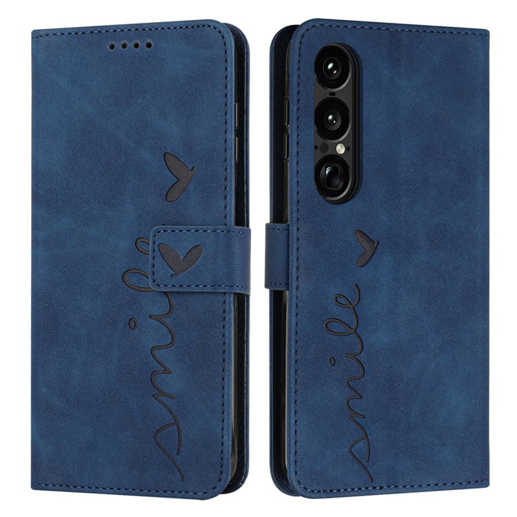 Sony Xperia 1 VII Konstläder Plånboksfodral Imprinted Heart - Blå | 2353 | AlltMobil