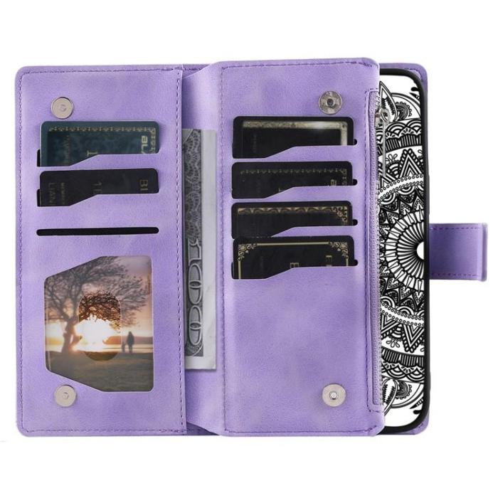 A-One Brand - iPhone 15 Plus Plånboksfodral Mandala Flower Imprinted - Lila