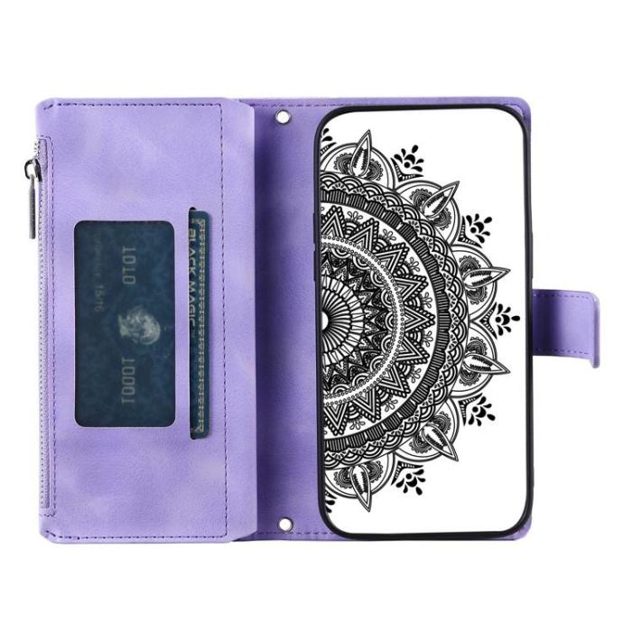 A-One Brand - iPhone 15 Plus Plånboksfodral Mandala Flower Imprinted - Lila