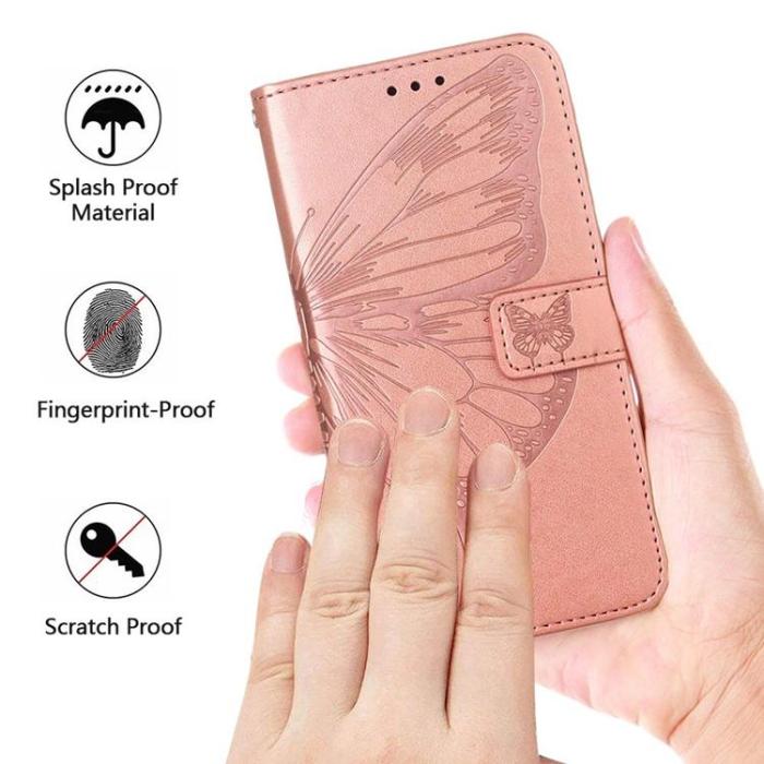 OEM - iPhone 14 Pro Max Plånboksfodral Butterfly Flower Imprinted - Rosa Guld
