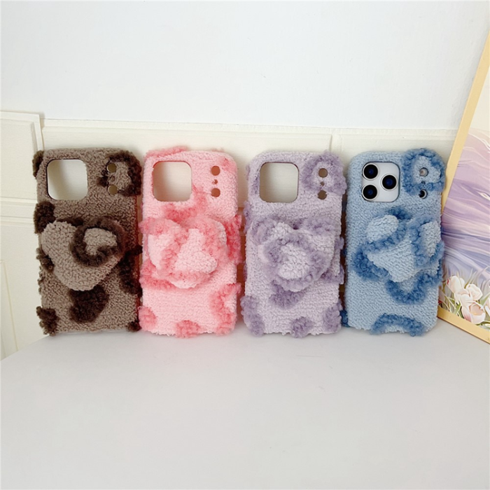 A-One Brand - iPhone 17 Pro Max Mobilskal 3D Heart Plush TPU Winter Warm - Lila