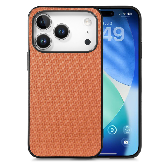 A-One Brand - iPhone 17 Pro Max Mobilskal Carbon Fiber PU Läder - Brun