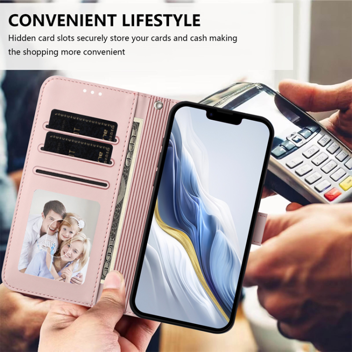 A-One Brand - iPhone 17 Air Plånboksfodral Läder med Handledsrem - Rosa