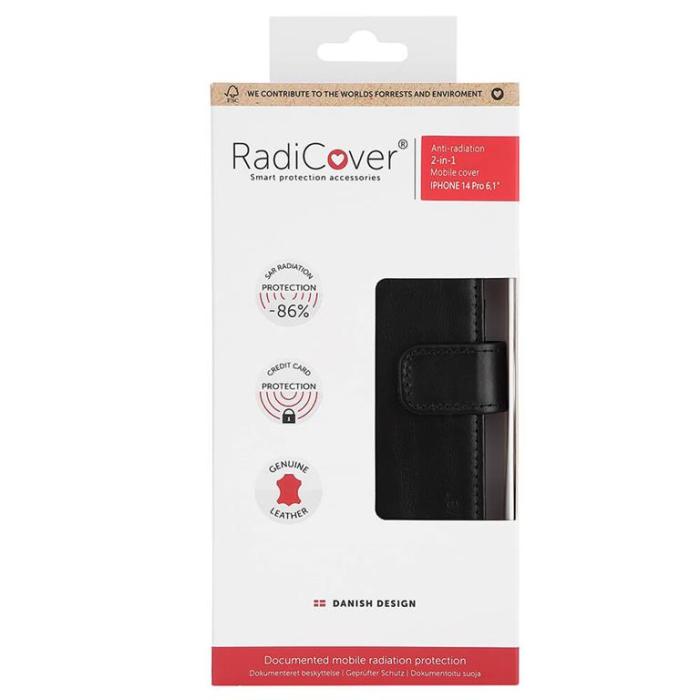 Radicover - Radicover iPhone 14 Pro Plånboksfodral Strålningsskydd 2-i-1 - Svart