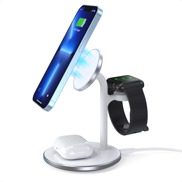 Choetech - Choetech 3-in-1 Trådlös Laddare Magsafe 15W iPhone, Apple Watch, AirPods - Vit