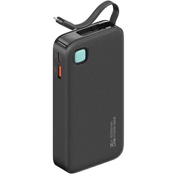 USAMS Powerbank 10000mAh 20W Med Lightning Kabel Retractable - Svart | 505295 | AlltMobil