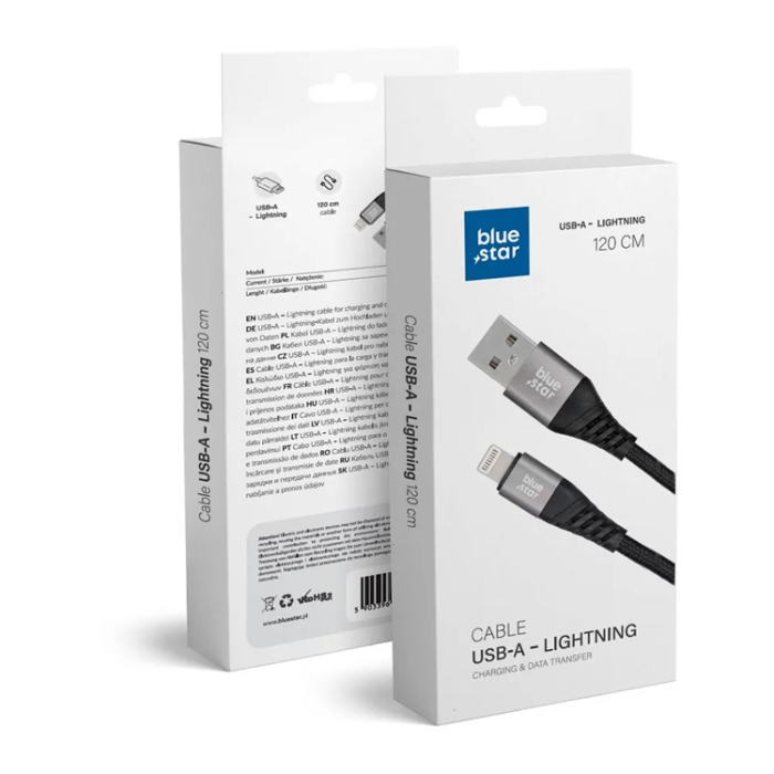 Blue Star - Blue Star USB-A till Lightning kabel 1.2m - Svart