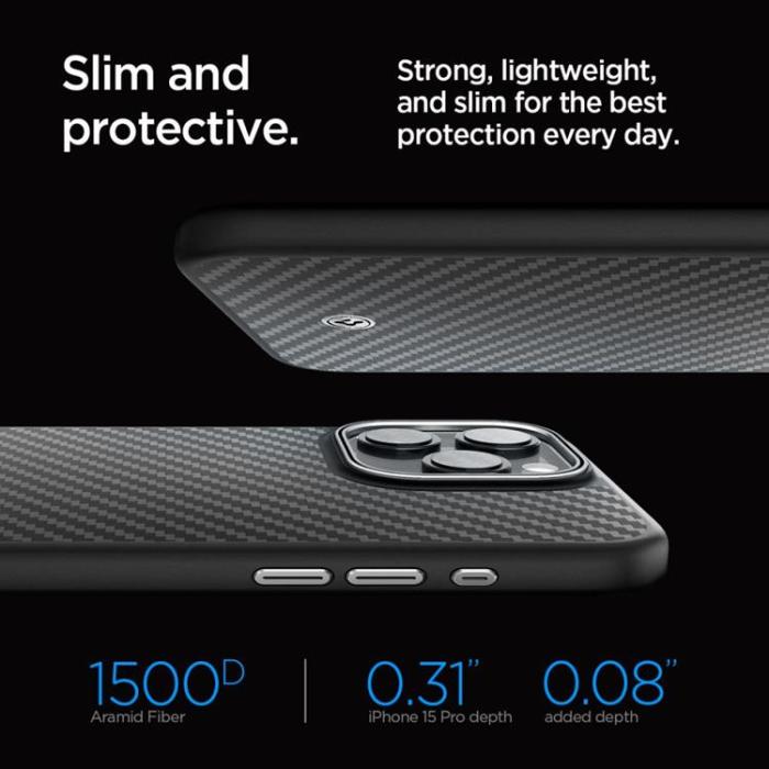 Spigen - Spigen iPhone 15 Pro Mobilskal Magsafe Enzo Aramid - Svart