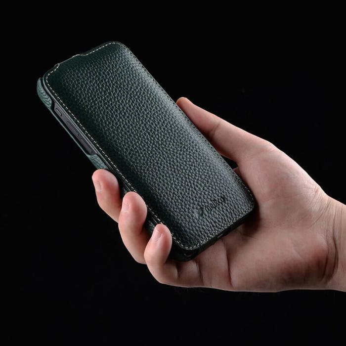 Melkco - MELKCO Mobilskal till iPhone 15 Plus Vertikalt Flip Äkta Läder + PC Röd
