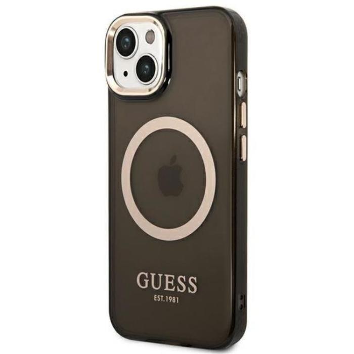 Guess - GUESS iPhone 14 Skal Magsafe Gold Outline Translucent - Svart