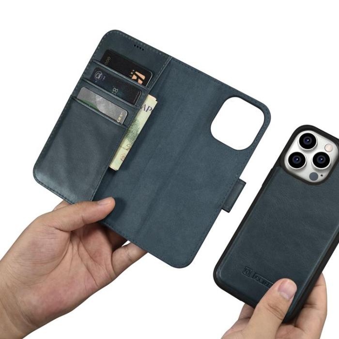 ICARER - iCarer iPhone 14 Pro Max Plånboksfodral Äkta Läder 2in1 Anti-RFID - Blå