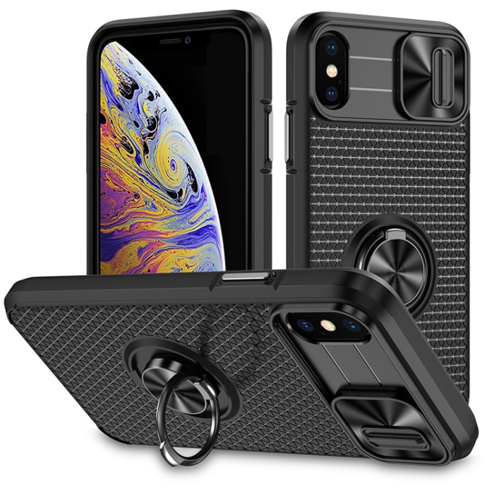 A-One Brand - iPhone X/XS Mobilskal Ringhållare Kickstand - Svart