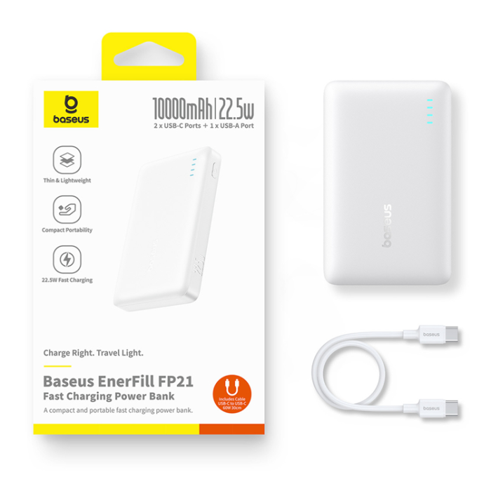 BASEUS - Baseus Powerbank 10000 mAh 22.5W USB-C USB-A - Vit