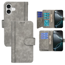 A-One Brand - iPhone 17 Plånboksfodral Line Pattern Läder - Grå