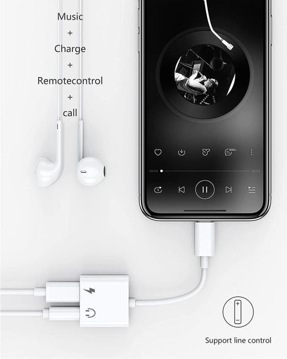 OEM - 2 in 1 Lightning Splitter hörlurar adapter Lightning to 3.5mm