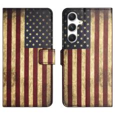 OEM - Pl&aring;nboksfodral f&ouml;r Samsung Galaxy S26 Konstl&auml;der - Amerikanska flaggan - R&ouml;d