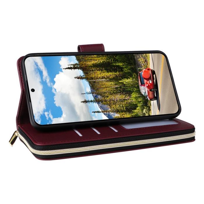 OEM - Mobilfodral för Samsung Galaxy S26 Konstläder 9 Kortfack - Vinröd