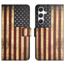 OEM - Pl&aring;nboksfodral f&ouml;r Samsung Galaxy S26 Konstl&auml;der - Amerikanska flaggan - R&ouml;d