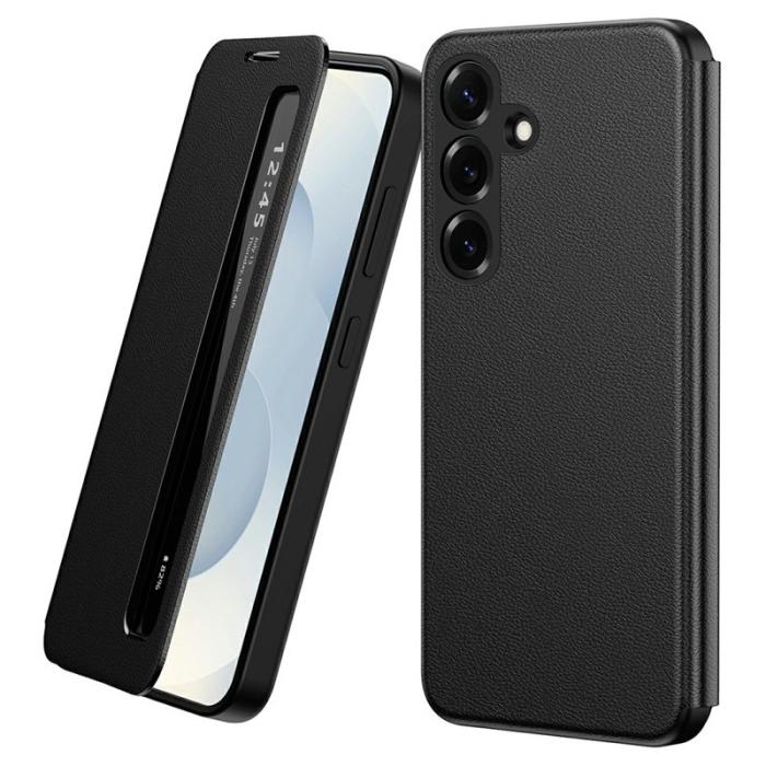 OEM - Mobilfodral för Samsung Galaxy S26 Plus Smart View Konstläder - Svart