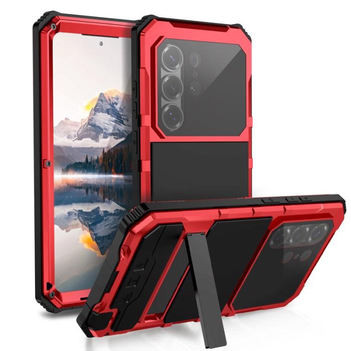 R-JUST - R-JUST Mobilskal för Samsung Galaxy S26 Ultra PC + Silikon Kickstand - Röd