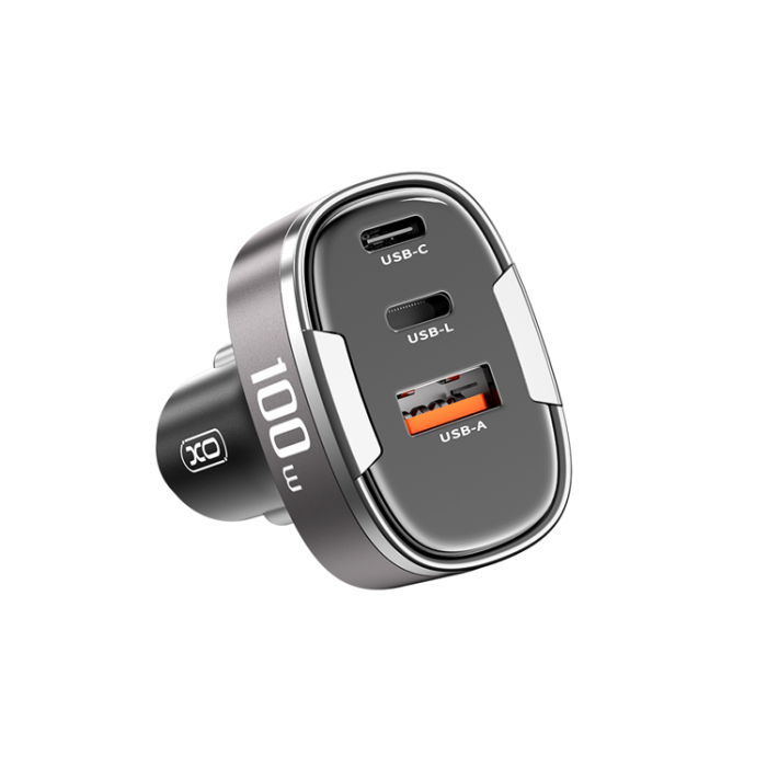 XO - XO Billaddare USB-C/USB-A/Lightning 100W PD QC 3.0 - Grå