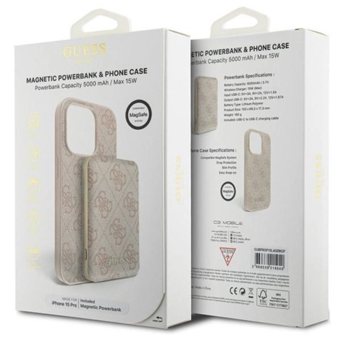 Guess - Guess Mobilskal till iPhone 15 Pro Max Med Powerbank 5000mAh Magsafe Metal Logo