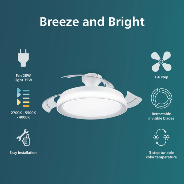 Philips - Philips Bliss Takfläkt med LED-belysning Varm-/kallvitt 4500 lm