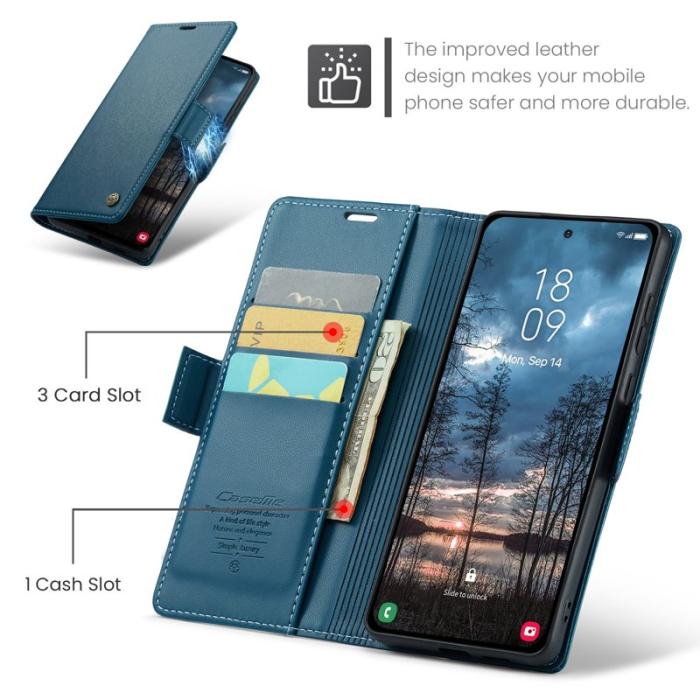 Caseme - CASEME Samsung Galaxy S25 Edge KonstLäder RFID-Skydd Plånboksfodral Blå