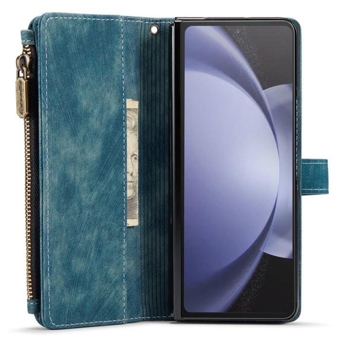 Caseme - CASEME Konstläder Plånboksfodral för Samsung Galaxy Z Fold5 5G - Blå