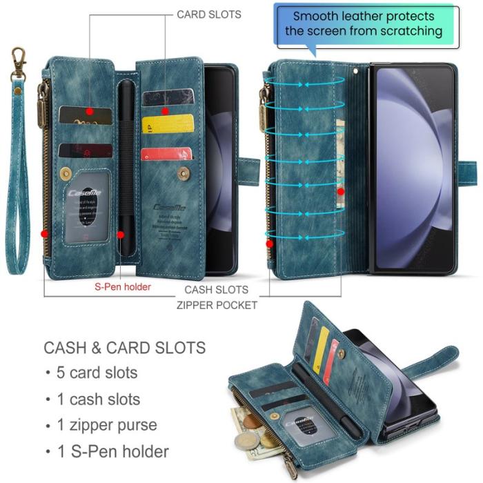 Caseme - CASEME Konstläder Plånboksfodral för Samsung Galaxy Z Fold5 5G - Blå