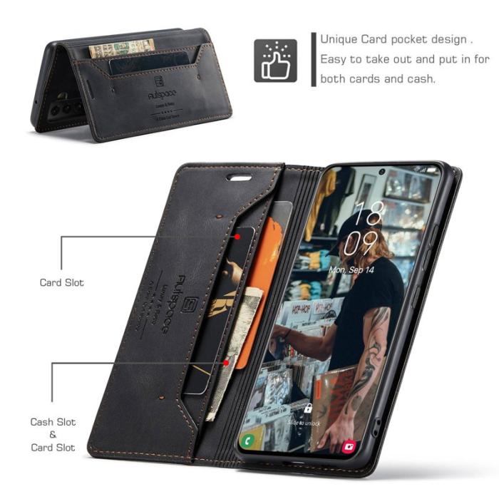 AUTSPACE - AUTSPACE A01 Plånboksfodral för Samsung Galaxy S22 5G Konstläder - Svart