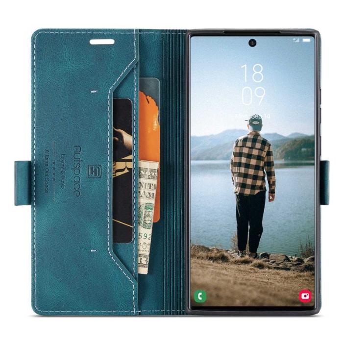 AUTSPACE - AUTSPACE A01 Plånboksfodral för Samsung Galaxy S22 Ultra Konstläder - Blå