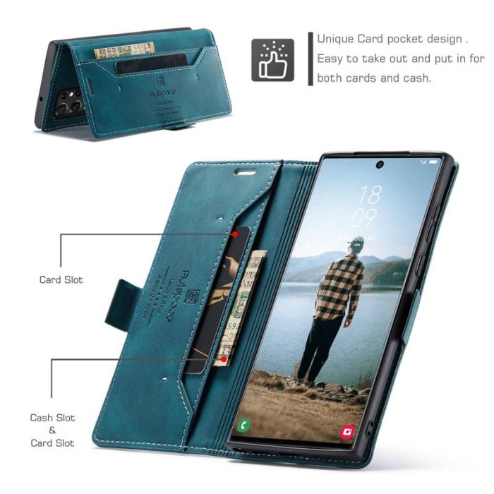 AUTSPACE - AUTSPACE A01 Plånboksfodral för Samsung Galaxy S22 Ultra Konstläder - Blå