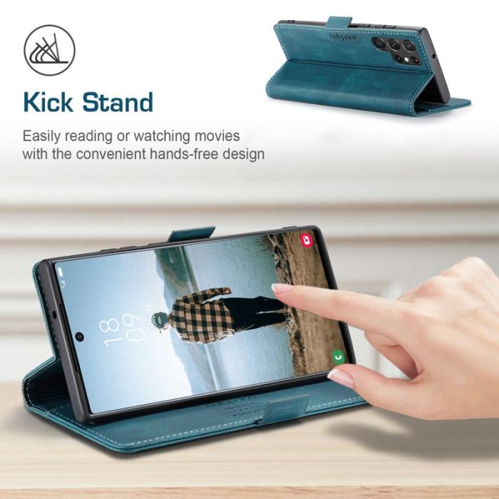 AUTSPACE - AUTSPACE A01 Plånboksfodral för Samsung Galaxy S22 Ultra Konstläder - Blå
