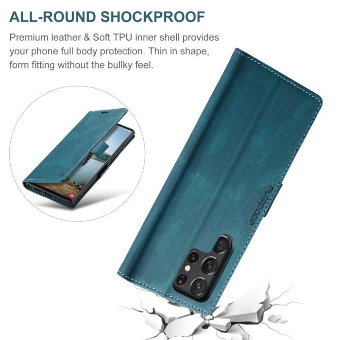 AUTSPACE - AUTSPACE A01 Plånboksfodral för Samsung Galaxy S22 Ultra Konstläder - Blå