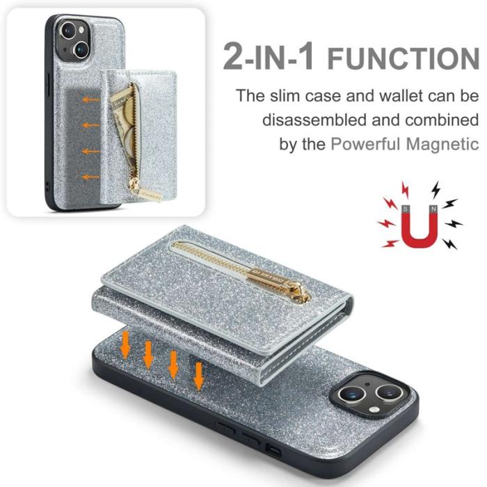 DG.MING - DG.MING M3 Series Mobilskal till iPhone 14 Plus 2-i-1 Silver Glitter