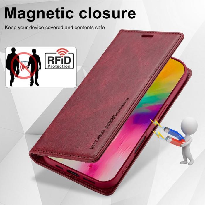 LC.imeeke - LC.IMEEKE iPhone 16 Plus Plånboksfodral Konstläder - Röd