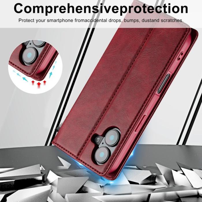 LC.imeeke - LC.IMEEKE iPhone 16 Plus Plånboksfodral Konstläder - Röd