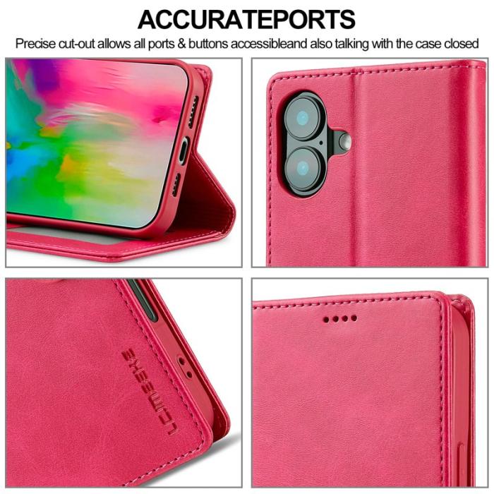 LC.imeeke - LC.IMEEKE iPhone 16 Plus Plånboksfodral Konstläder - Rosa