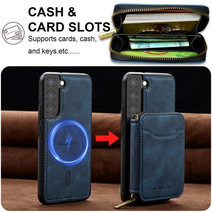 LC.imeeke - LC.IMEEKE L6 för Samsung Galaxy S22 5G Konstläder Plånboksfodral - Blå
